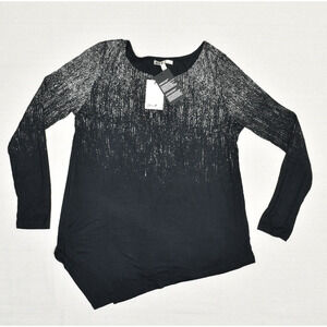 NEW Seven 7 Women Rayon Black Silver Crew Neck Long Sleeve Size M